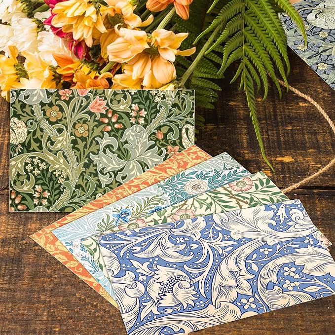 24 Pack William Morris Greeting Cards with Envelopes & Stickers - 6 Vintage Floral Retro Botanical Designs Blank Note Cards for Wedding, Birthday, Baby Shower, Thank You & More | 5.9x3.9 Inches