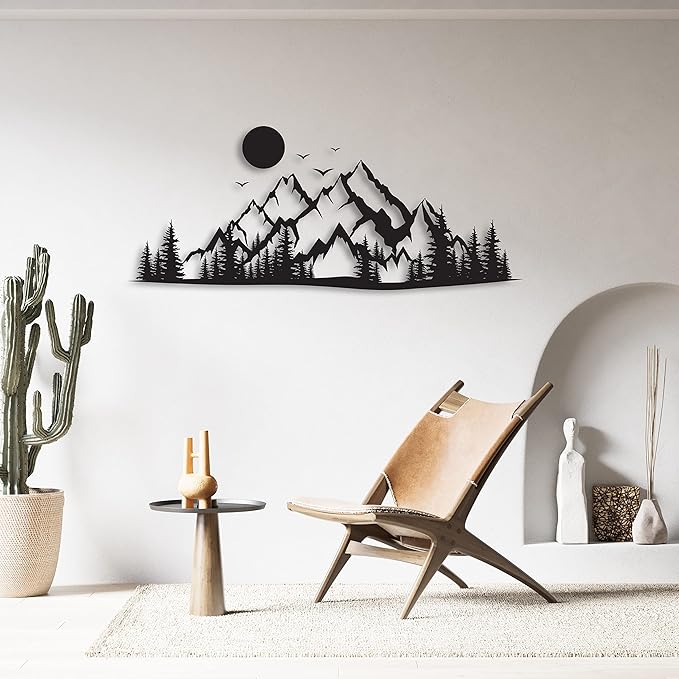 DecoSoul Mountain Metal Wall Art, Large Mountain Range View Decor, Nature and Forest Decorations, Home Decor, Fireplace Metal Wall Hanging for Living Room, Indoor or Outdoor, Modern Housewarming Gift