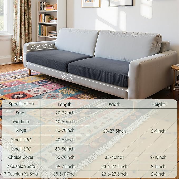 CHUN YI 2 Piece Couch Cushion Covers for Sofa Seat Slipcovers Suitable with Spandex Jacquard Washable Fabric (2 Piece Sofa Cushion Covers, Grey)