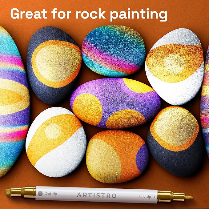 ARTISTRO 24 Metallic Acrylic Paint Markers for Rock, Fabric, Wood, Glass, Craft, Decoration - Dual-Tip Paint Pens - Stocking Stuffers, Christmas Gift Idea for Teens, Grandkids, Kids - Art Supplies