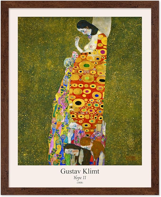 Poster Master Vintage Gustav Klimt Poster - Retro Hope II Print - Art Nouveau - Abstract Art - Symbolism Art - Aesthetic Art - Classic Painting - Colorful Living Room Decor - 16x20 Brown Framed