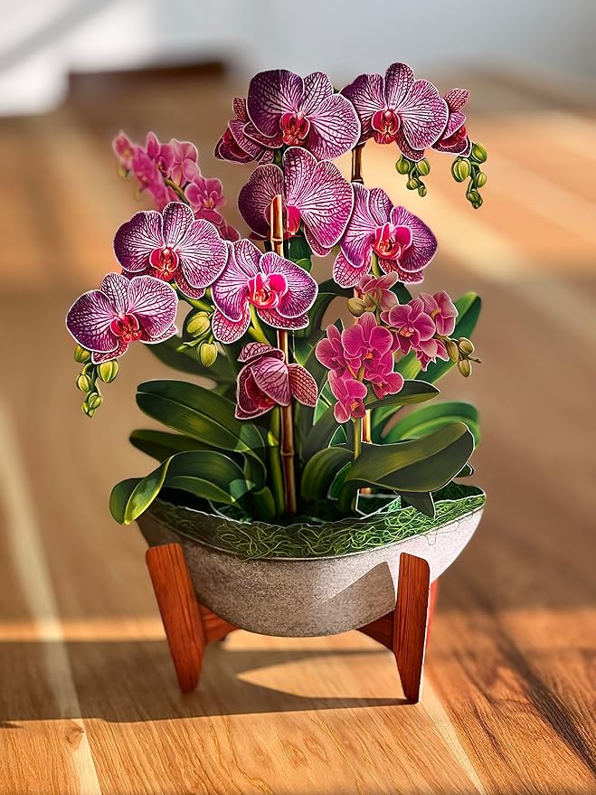 Freshcut Paper Pop Up Cards, Orchid Oasis, 12 Inch Life Sized Forever Flower Bouquet 3D Popup Greeting Card, Birthday Cards, Get Well Gifts, Blank Notecard & Envelope