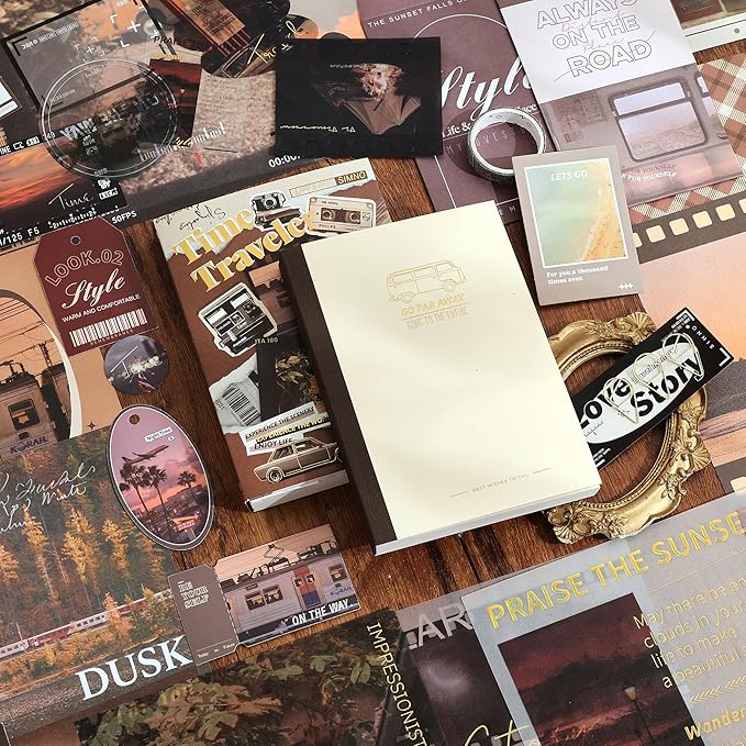 Scrapbooking Supplies Kit, Aesthetic Daily Life Travel Scrapbook Kit for Bullet Junk Journal, Stationery, A6 Grid Notebook, Flower DIY Journaling Supplies, Birthday Craft Gift Teen Girl Kid Women