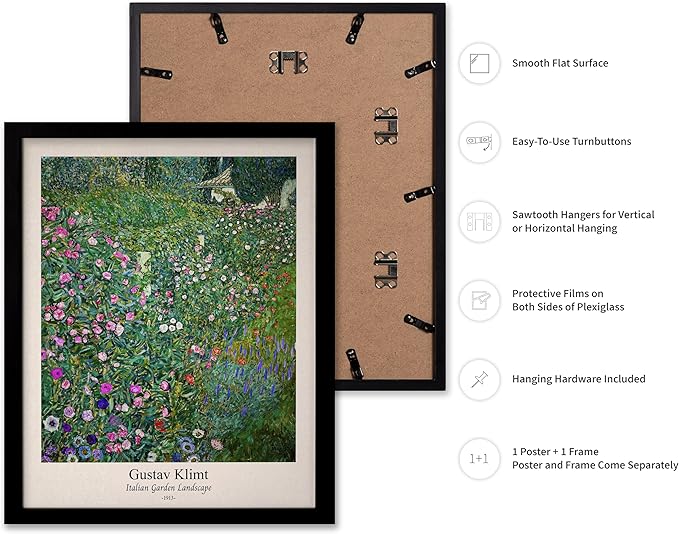 Poster Master Vintage Gustav Klimt Poster - Retro Italian Garden Landscape Print - Art Nouveau - Floral Art - Botanical Art - Classic Painting - Aesthetic Living Room Decor - 8x10 Black Framed
