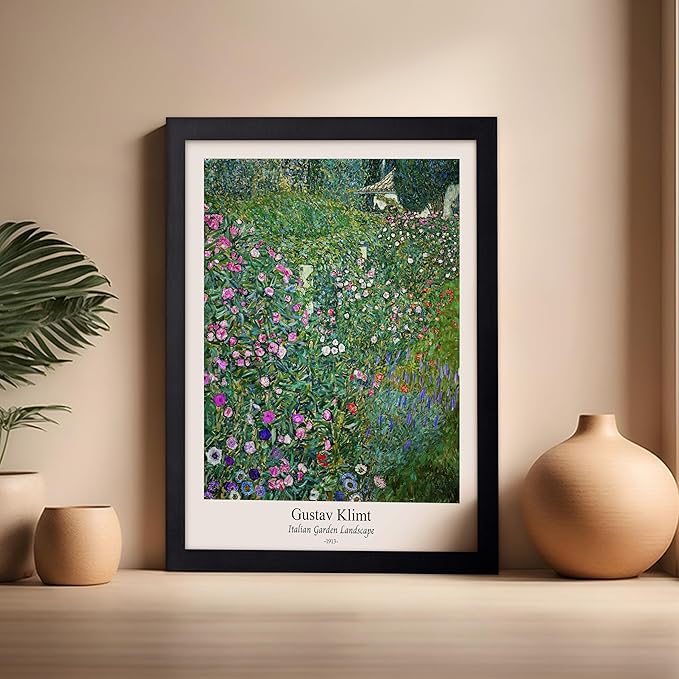 Poster Master Vintage Gustav Klimt Poster - Retro Italian Garden Landscape Print - Art Nouveau - Floral Art - Botanical Art - Classic Painting - Aesthetic Living Room Decor - 16x20 Black Framed
