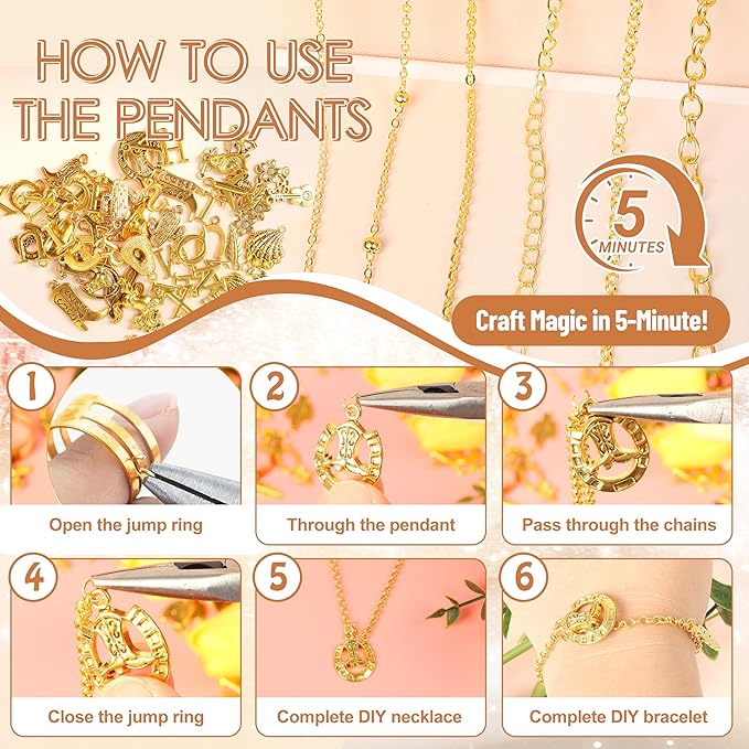 Meneng Necklace Jewelry Making Kit: 10 Rolls 78.7 Feet 18K Gold Plated Chains for DIY Western Necklace Bracelet - Jewelry Making Supplies for Beginners