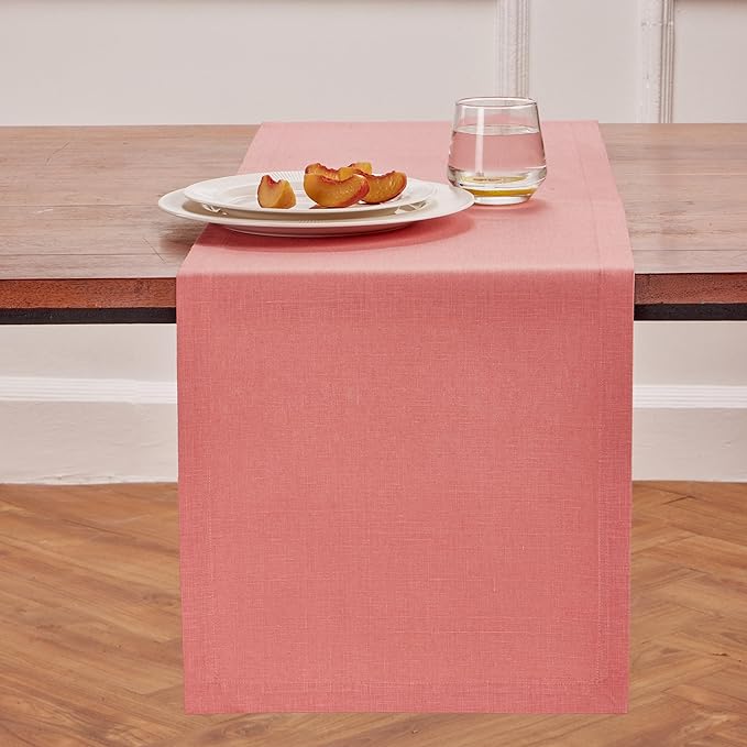 Solino Home Linen Table Runner 36 Inches - 100% Pure Linen Dusty Rose Table Runner 14 x 36 Inch Ideal for Dresser and Coffee Tables, Valentines, Spring, Easter - Diana Medium Weight