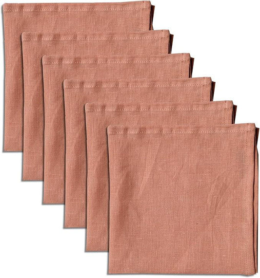 100% Pure Linen Dinner Cloth Napkins 15 x 15 Inch Dusty Pink - Set of 6 Pack European Flax Natural Fabric Washable for Home and Kitchen