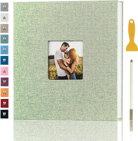 Photo Album Self Adhesive Pages for 4x6 5x7 8x10 Pictures Magnetic Scrapbook Photo Albums with Sticky Pages Books with A Metallic Pen for Baby Wedding Family 13.2x12.8 GrassGreen 60 Pages
