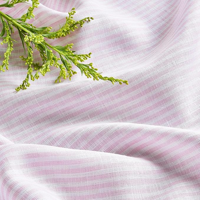 Solino Home Linen Table Runner 60 Inches - Narrow Stripe 100% Pure Linen Pink and White Farmhouse Table Runner 14 x 60 Inch Ideal for Dresser and Coffee Tables, Valentines, Spring, Easter