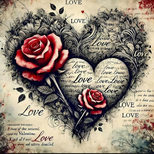 CSZPPQAF 5D Diamond Painting Kits for Adults, Heart Flower Diamond Art Kits for Adults Beginner, DIY Full Drill Gem Art Paint by Diamonds Dots Crafts Kits for Home Decor 13.7x13.7Inch