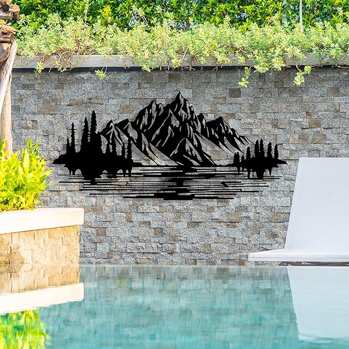 DecoSoul Mountain Forest Metal Wall Decor, Nature and Trees Wall Art, Metal Outdoor Wildlife Lover Gift, Farmhouse Yard Wall Decor, Fireplace Wall Sculptures, Housewarming Gift