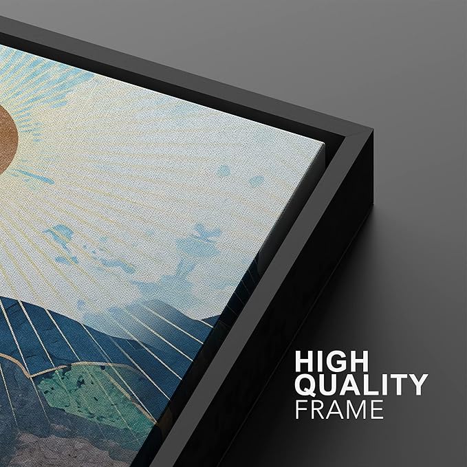 SIGNWIN Framed Canvas Print Wall Art Set Gold Blue Geometric Mountain Forest Landscape Nature Wilderness Illustrations Modern Art Scenic Colorful for Living Room, Bedroom, Office - 16"x24"x2 Black