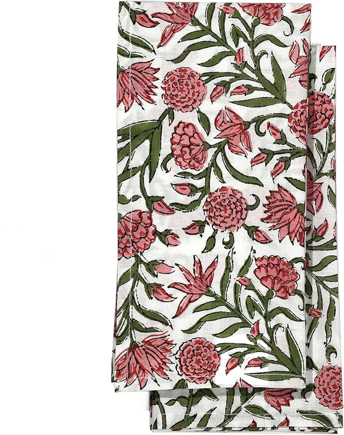 CPC Cloth Napkins 100% Cotton Set of 4 Reusable Napkins, Indian Block Print Toile Floral Dinner Napkin, Fall Thanksgiving Christmas Holiday Party Gift - Soft Absorbent Napkin, 18"x18" Red Garnet