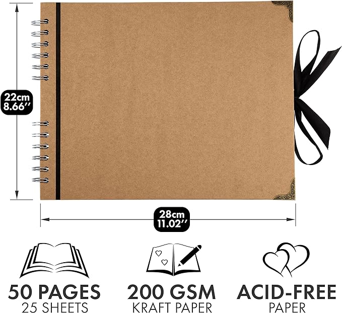 Bstorify Large Scrapbook Photo Albums 50 Pages (11 x 8.5 inch) Brown Thick Kraft Paper, Memory Book - Ideal for Your Scrapbooking, Art & Craft Projects