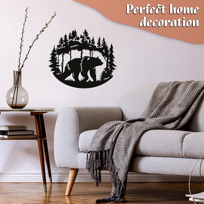 DIMARONGTON Bear Metal Wall Decor, 13x11 Black Iron Bear Silhouette, Cabin Decor for Wall or Fence, Wildlife Gift for Porch, Patio, Man Cave