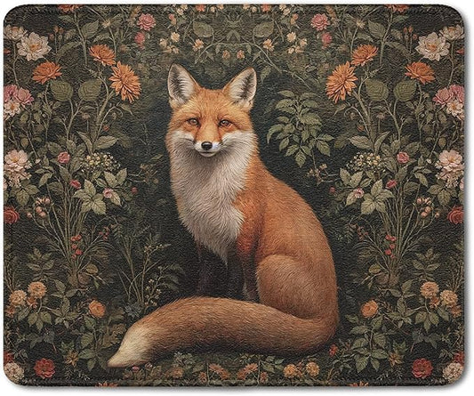 Vintage Moody Floral Fox Mouse Pad, Fox Lover Gifts, Dark Cottagecore Botanical Forest Animal Mouse Pads Mousepad for Home Office Dorm Computers Laptop Supplies Desk Accessories, 9.5x7.9 Inch