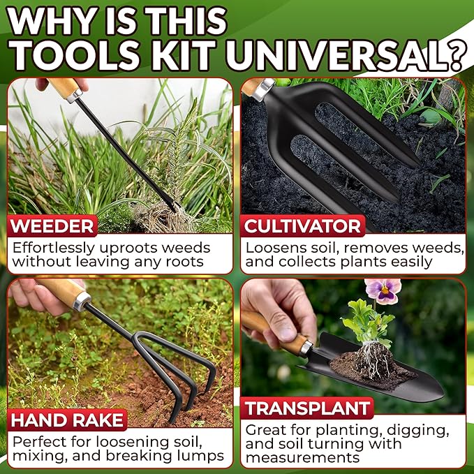 10 Pcs Gardening Tools for Women – All-in-One Garden Tools Set with Functional Tote Bag, Ergonomic Design & Rust-Resistant Steel – Gardening Set for Women for Easy Garden Care & Gifts for Plant Lovers
