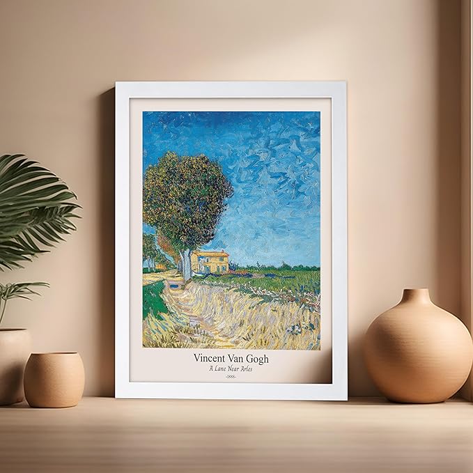 Monem Art Vintage Van Gogh Poster - Retro A Lane near Arles Print - Impressionism Art - Fine Art - Classic Painting Art - Landscape Art - Great Bedroom or Office Decor - 16x20 White Framed