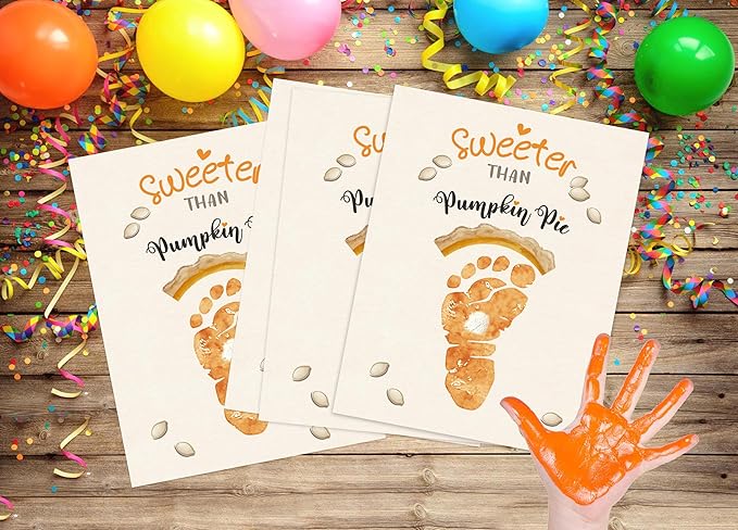 Sweeter Than Pumpkin Pie Footprint Art Craft Kit for Thanksgiving Activities, 10 Pcs Thanksgiving Crafts Bulk DIY Footprint Card Making, Footprint Keepsake Gift for Mother Father Grandma Grandpa