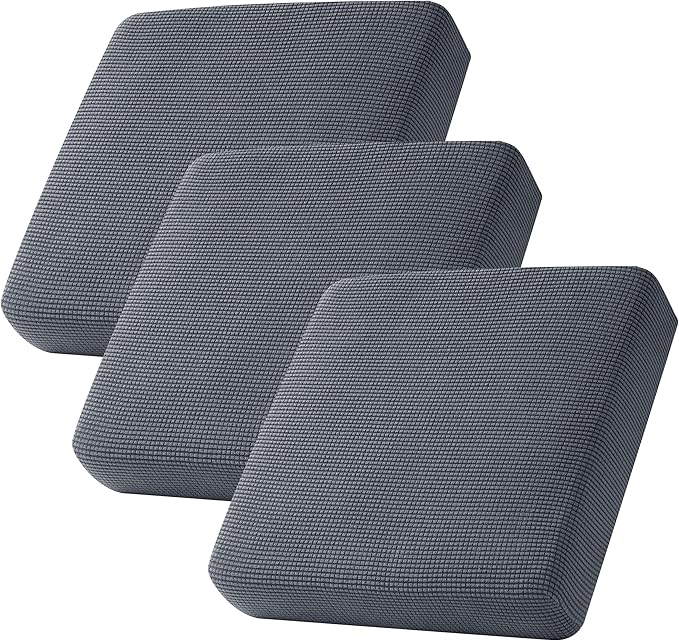 CHUN YI 3Piece Stretch Couch Cushion Covers, Sofa Seat Slipcovers for Pets, Suitable for Armchair Loveseat Sofa with Spandex Jacquard Washable Fabric(3Piece,Grey)