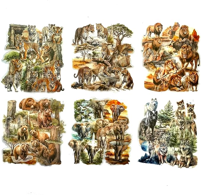 Scrapbook Stickers for Animal, 90Pcs Beast Nature Stickers with Tigers, Lions, Elephants for Scrapbooking, Junk Journal Supplies, Planner, Crafting (Forest Beast)