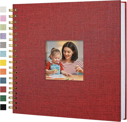 Scrapbook Photo Album Linen Cover, 10 x 10 Inch Hardcover Kraft White Pages Memory Book, for Travel Wedding Guest Book Christmas Baby Shower (40 Sheets/ 80 Pages,Red)