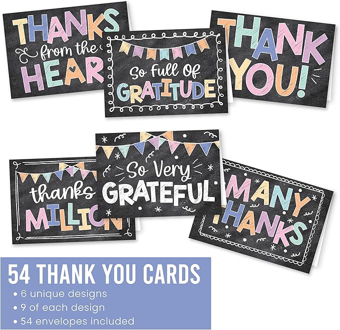 Hadley Designs Bulk Thank You Cards with Envelopes - 54 Kids Thank You Cards For Teachers, Cute Thanks Blank Cards and Envelopes, Fun Appreciation Note Card for Birthday, Baby Shower & Small Business