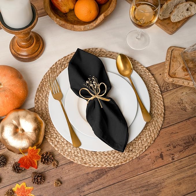 Blue Needles Solid Cloth Napkins Set of 12 Black 100% Cotton Dinner Napkins 18x18 inches - Soft, Reusable, Absorbent & Washable Linen, Ideal for Christmas Events, Parties & Everyday Use