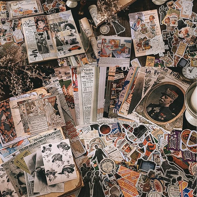 200PCS Vintage Scrapbooking Supplies Kit for Journaling,Bullet Journals Junk Journal Planners Aesthetic Cottagecore Room Decor Wall Art Collage Album (Retro Memory)