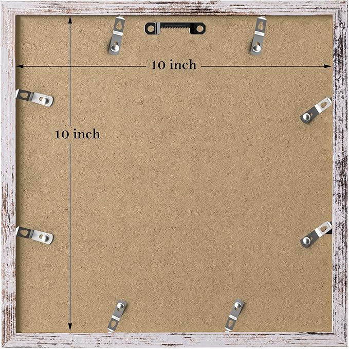 eletecpro 10x10 Picture Frames Set of 9 with Mat for 5x5 Photos or without Mat for 10x10, Square Gallery Wall Decor Collage for Picture Display, Distressed White Frame Set for Wall Hanging