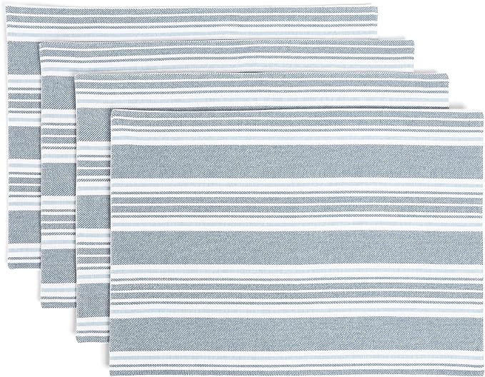 Over&Back Set of 4 Woven Placemats - Colorful Dining Table Mat - 100% Cotton - Machine Washable - Kitchen and Home Decor - Blue - 14" L X 20" W