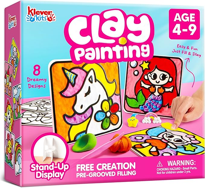 Klever Kits Air Dry Clay Painting, Air Clay Kit for Kids, 8 Pre-grooved Filling and Original Designed Boards, Easy Play and Non Toxic Material, Arts and Crafts for Kids Age 4-9 by JOVA
