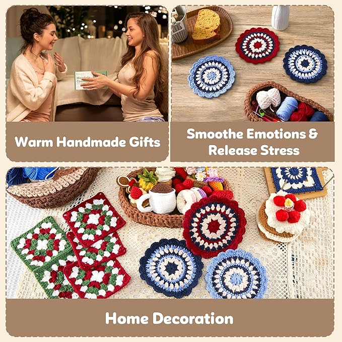OAKWOOMA Crochet Kit for Beginners, Easy Arts and Crafts Knitting & Crochet Coaster Kit with Step-by-Step Video Tutorials, Crochet Starter Kits for Adults, Teens, Kids (Mandala)