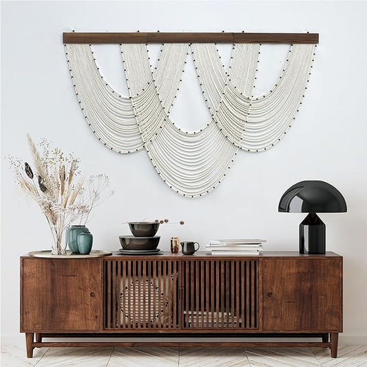 LB Large Macrame Wall Hanging, Beige Boho Tapestry Wall Hanging Macrame Wall Art Handmade Yarn Woven Wall Art Modern Home Decor Headboard Wall Decor for Bedroom Living Room Dorm Nursery, 47x30 Inch