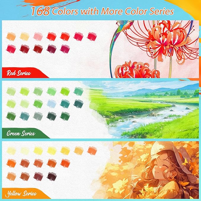 Caliart Watercolor Paint Set, 168 Colors Portable Travel Water Color Palette Kit with Detail Paint Brush, Art Supplies for Painting Coloring, Christmas Gifts for Artist Adult Teen Girls Boys Beginners