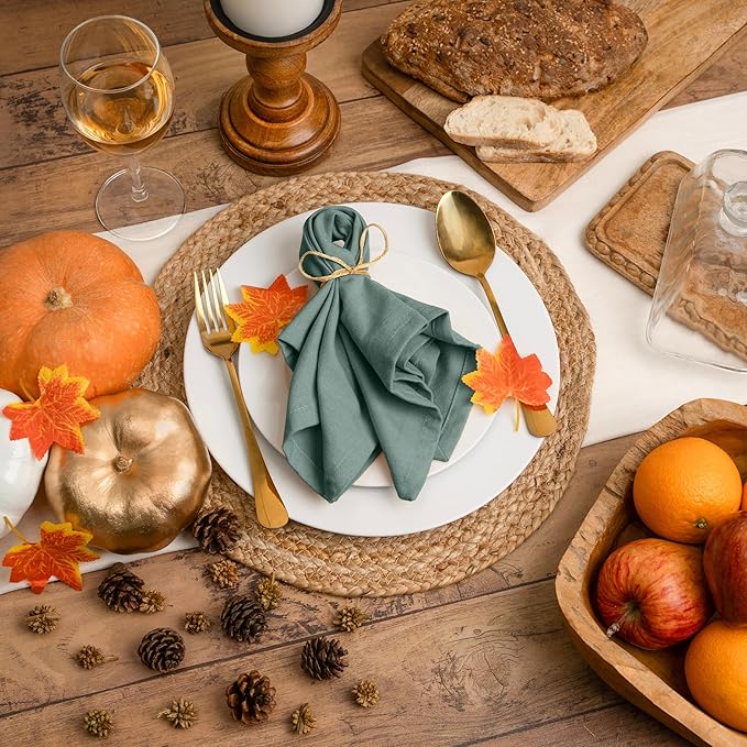 Blue Needles Solid Cloth Napkins Set of 12 Hunter Green 100% Cotton Dinner Napkins 18x18 inches - Soft, Reusable, Absorbent & Washable Linen, Ideal for Christmas Events, Parties & Everyday Use