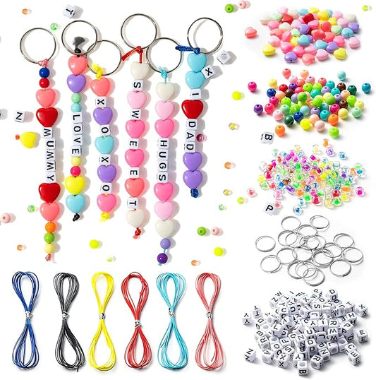 WATINC 286Pcs DIY Keychain Making Crafts Kits Adjustable Letter Heart Shape 6mm Pony Transparent Beads Key Ring Bag Charm Bracelet Supplies Jewelry Accessories Holiday Party Favor for Women Men