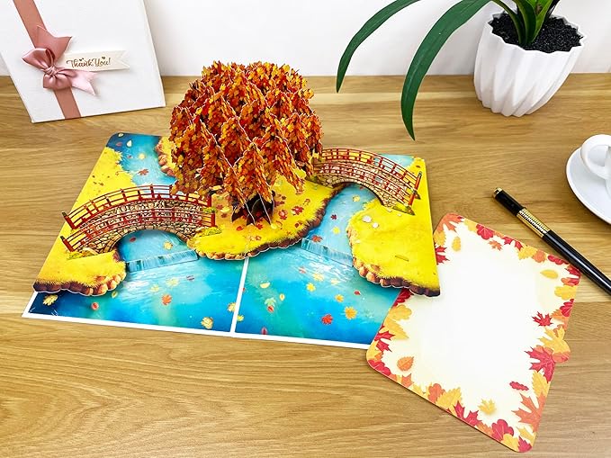 3D Pop Up Greeting Card – Handmade Maple Tree Card for Fall, Thanksgiving, Birthday, Anniversary – Laser Cut Autumn Card with Envelope – Unique Seasonal Gift for Men, Women, Friends, Family