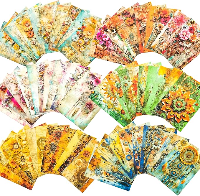 Vintage Bohemian Floral Scrapbook Paper - 180 Sheets Old Antique Boho Gypsy Floral Feather Journaling Scrapbook Supplies Craft Paper for Writing Envelopes,Poster,Planners