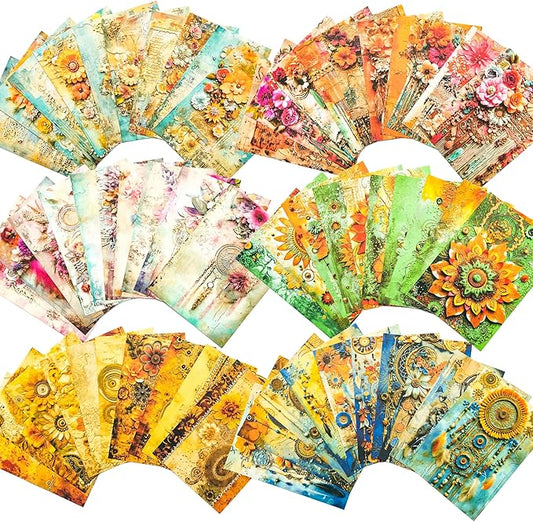 Vintage Bohemian Floral Scrapbook Paper - 180 Sheets Old Antique Boho Gypsy Floral Feather Journaling Scrapbook Supplies Craft Paper for Writing Envelopes,Poster,Planners