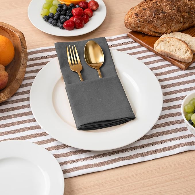 Blue Needles Solid Cloth Napkins Set of 12 Grey 100% Cotton Dinner Napkins 18x18 inches - Soft, Reusable, Absorbent & Washable Linen, Ideal for Christmas Events, Parties & Everyday Use
