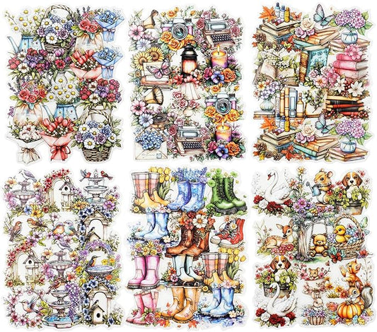 Twilight Garden PET Stickers – 120Pcs Retro Botanical & Animal Stickers, Waterproof for Scrapbooking, Journaling, Crafting & DIY Decor