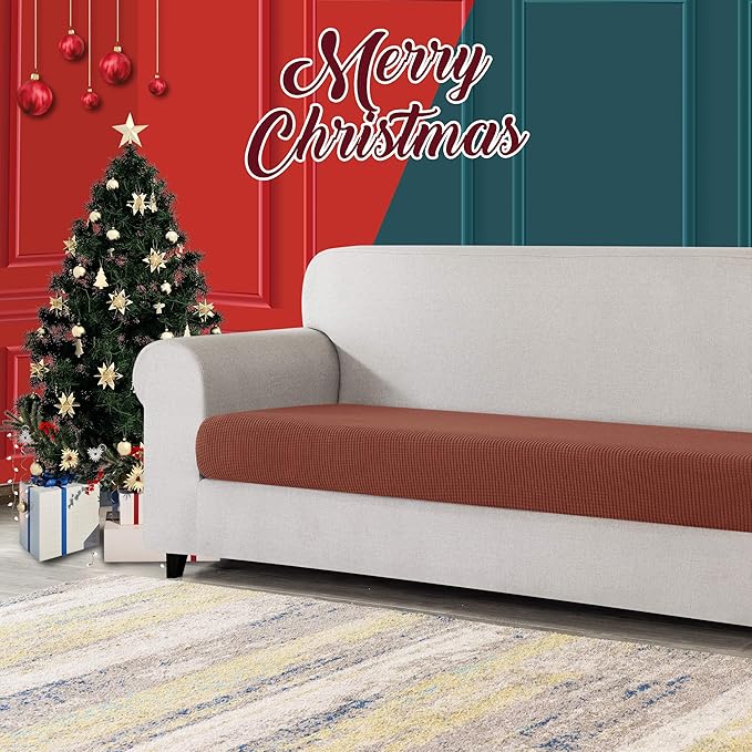 CHUN YI Medium Couch Cushion Cover Stretch for Loveseat, Sofa Seat Slipcovers for Pets, Suitable for Armchair Loveseat Sofa with Spandex Jacquard Washable Fabric(Medium,Brick)