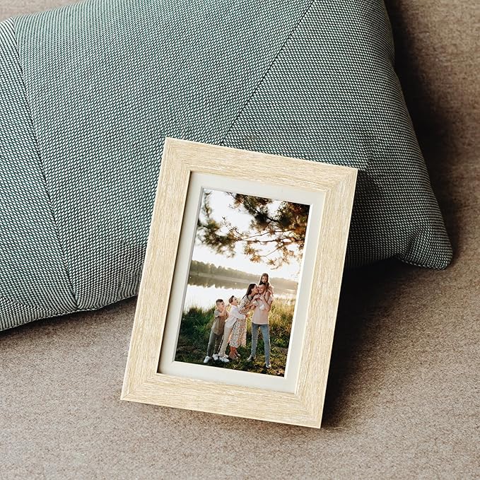 5x7 Picture Frame with Mat for 4x6, Natural Wood Grain 5 x 7 Gallery Wall Picture Frames for Tabletop or Wall Mounting(4 Pack, Natural)