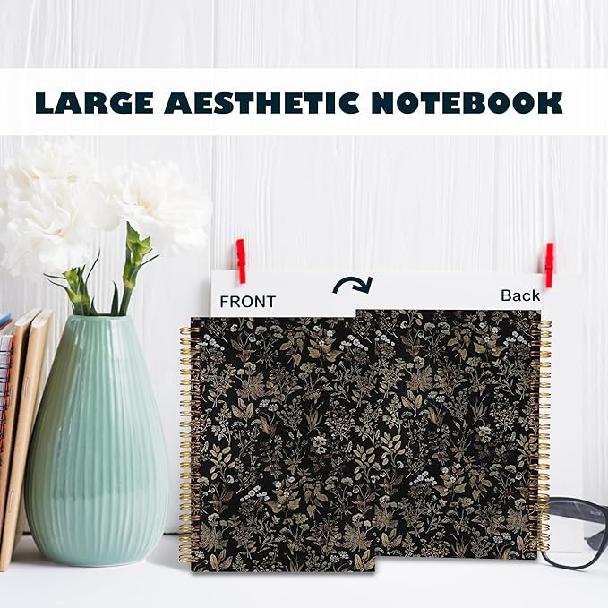 BearCake Dark Academia Botanical Notebook Journal, Vintage Boho Floral Notebook Journal, Aesthetic Notebooks, Boho Office Supplies, Notebooks for Work Note Taking, Hardcover Spiral Notebook 5.5x8.3