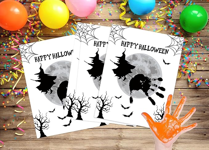 NZSXU Halloween Baby Handprint Craft Kit, Baby First Halloween, 10 Pack Flying Witch Broom DIY Handprint Keepsake Gifts, DIY Newborn Hand and Foot Arts and Crafts for Nursery Decor Class Activities