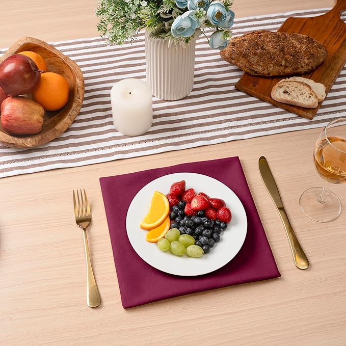 Blue Needles Solid Cloth Napkins Set of 12 Burgundy 100% Cotton Dinner Napkins 18x18 inches - Soft, Reusable, Absorbent & Washable Linen, Ideal for Christmas Events, Parties & Everyday Use