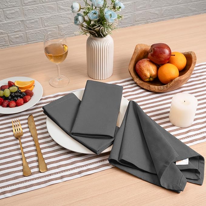 Blue Needles Solid Cloth Napkins Set of 12 Grey 100% Cotton Dinner Napkins 18x18 inches - Soft, Reusable, Absorbent & Washable Linen, Ideal for Christmas Events, Parties & Everyday Use