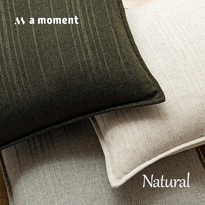 a moment Linen Pillow Covers Set of 2,Boho Farmhouse Throw Pillowcases Neutral Textured Decorative Covers for Couch Sofa,Linen Blend Accent Case Cushion Living Room Home Decor 20"x12"Dark Green